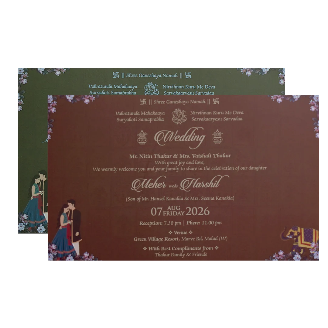 Navy Blue Padded Royal Curtain Wedding Invitation - KVN07440 - Image 5