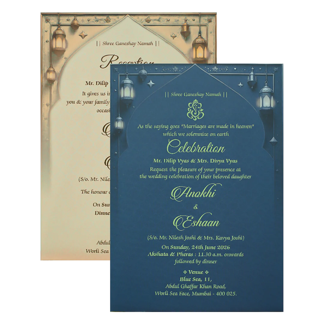 Navy Blue Palace Padded Wedding Card-KJTS3678 - Image 5