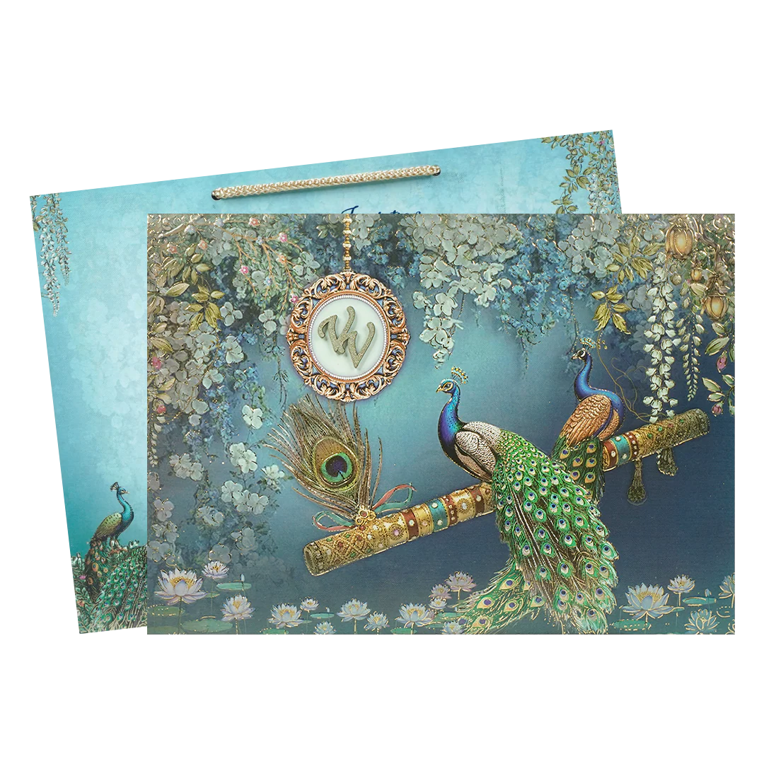 Navy Blue Peacock Bag Style Wedding Card-KSI65160 - Image 2