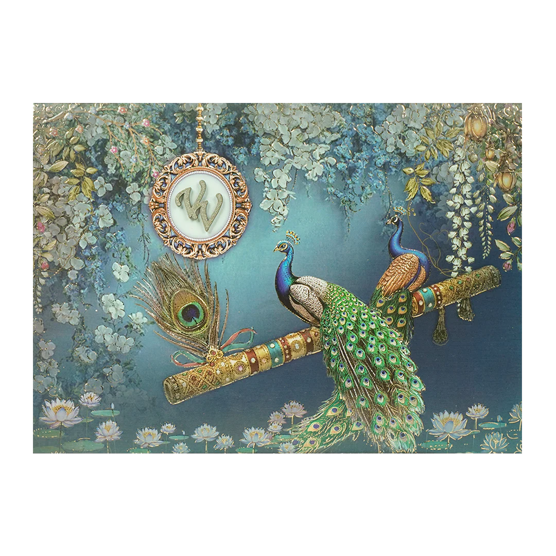 Navy Blue Peacock Bag Style Wedding Card-KSI65160 - Image 3