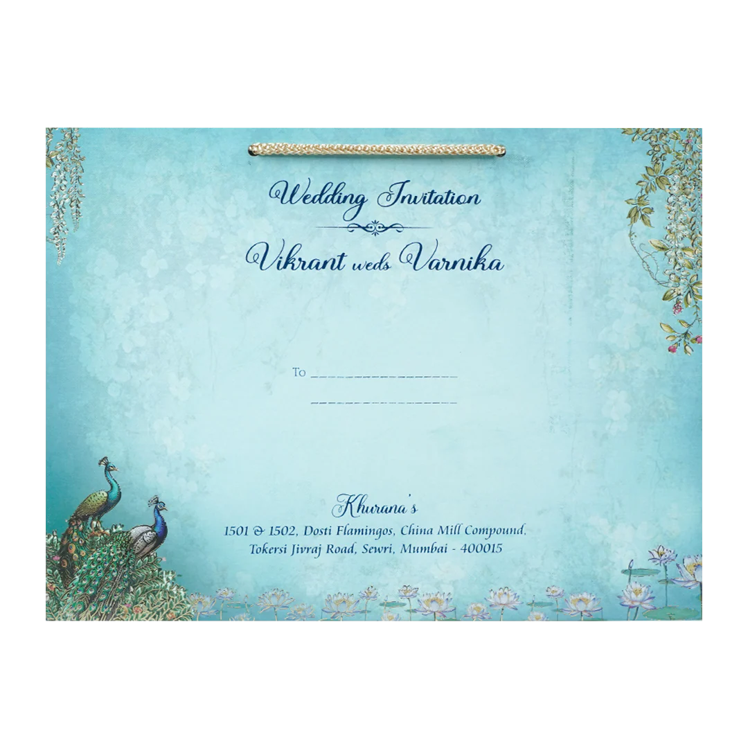 Navy Blue Peacock Bag Style Wedding Card-KSI65160 - Image 4