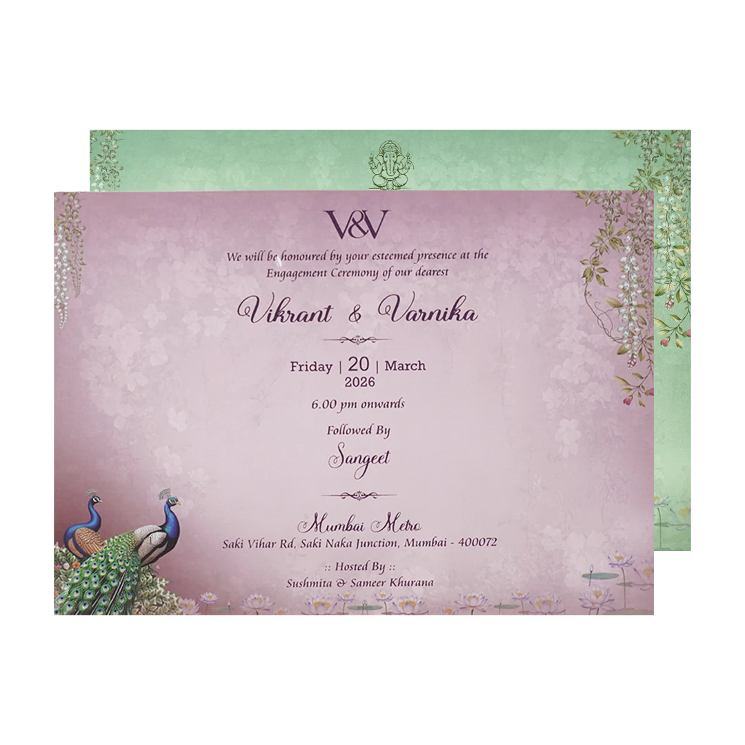 Navy Blue Peacock Bag Style Wedding Card-KSI65160 - Image 5