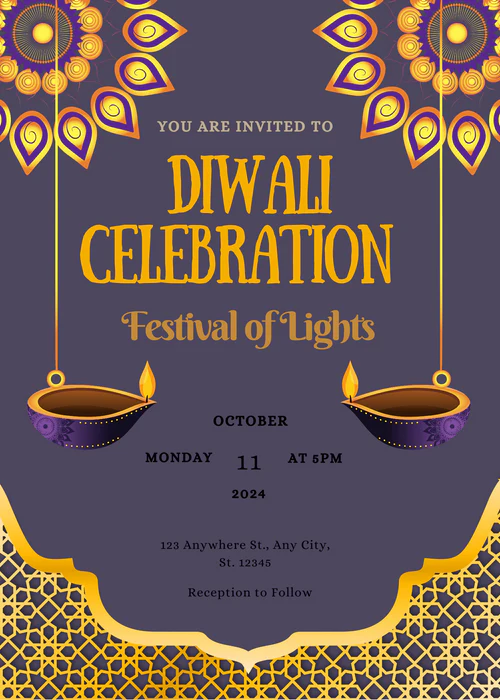 Navy Blue Diyas Diwali Invitation-AADWI003 - Image 2