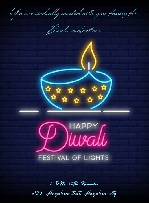 Neon Diya diwali Invitation-AADIW008 - Image 2