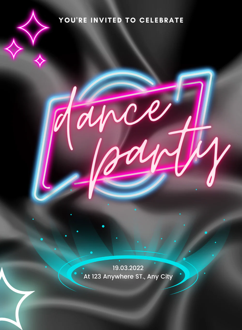 Neon Lights Dance Party Invitation-AADPI009