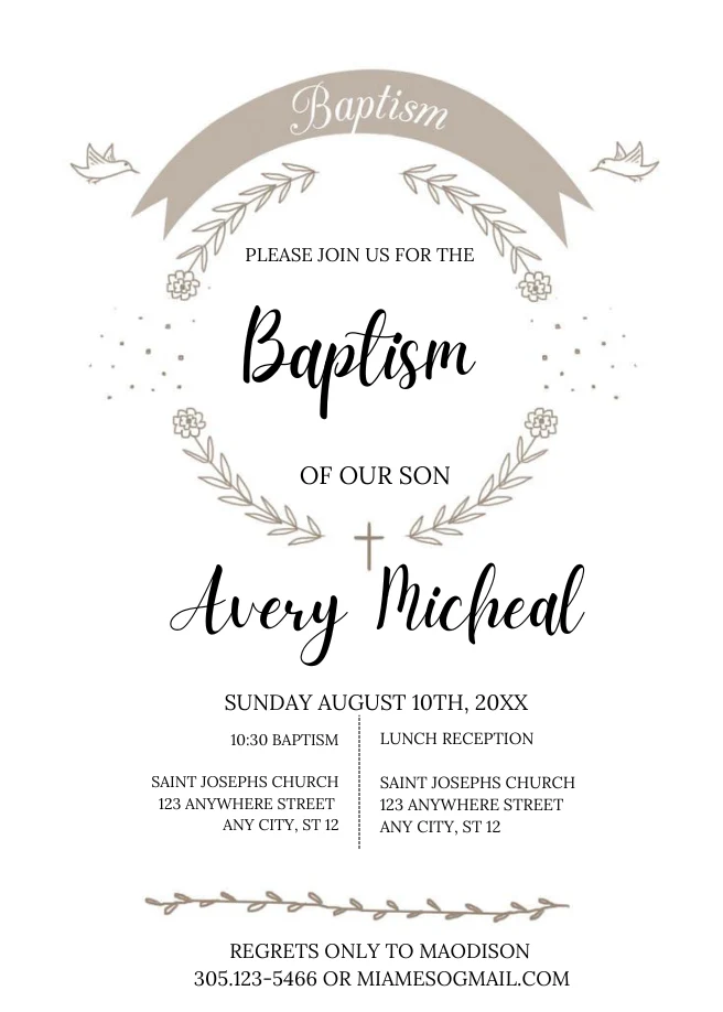 Neutral Leafy Baptism Invitation-AABAP002