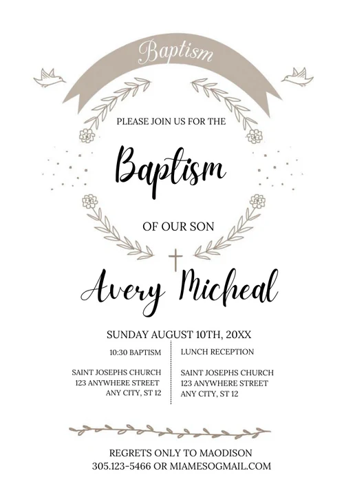 Neutral Leafy Baptism Invitation-AABAP002 - Image 2