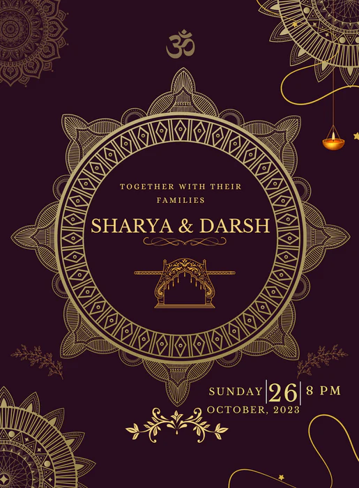 nullViolet and Cream Floral Design Indian Wedding Invitation-EINK0029 - Image 2