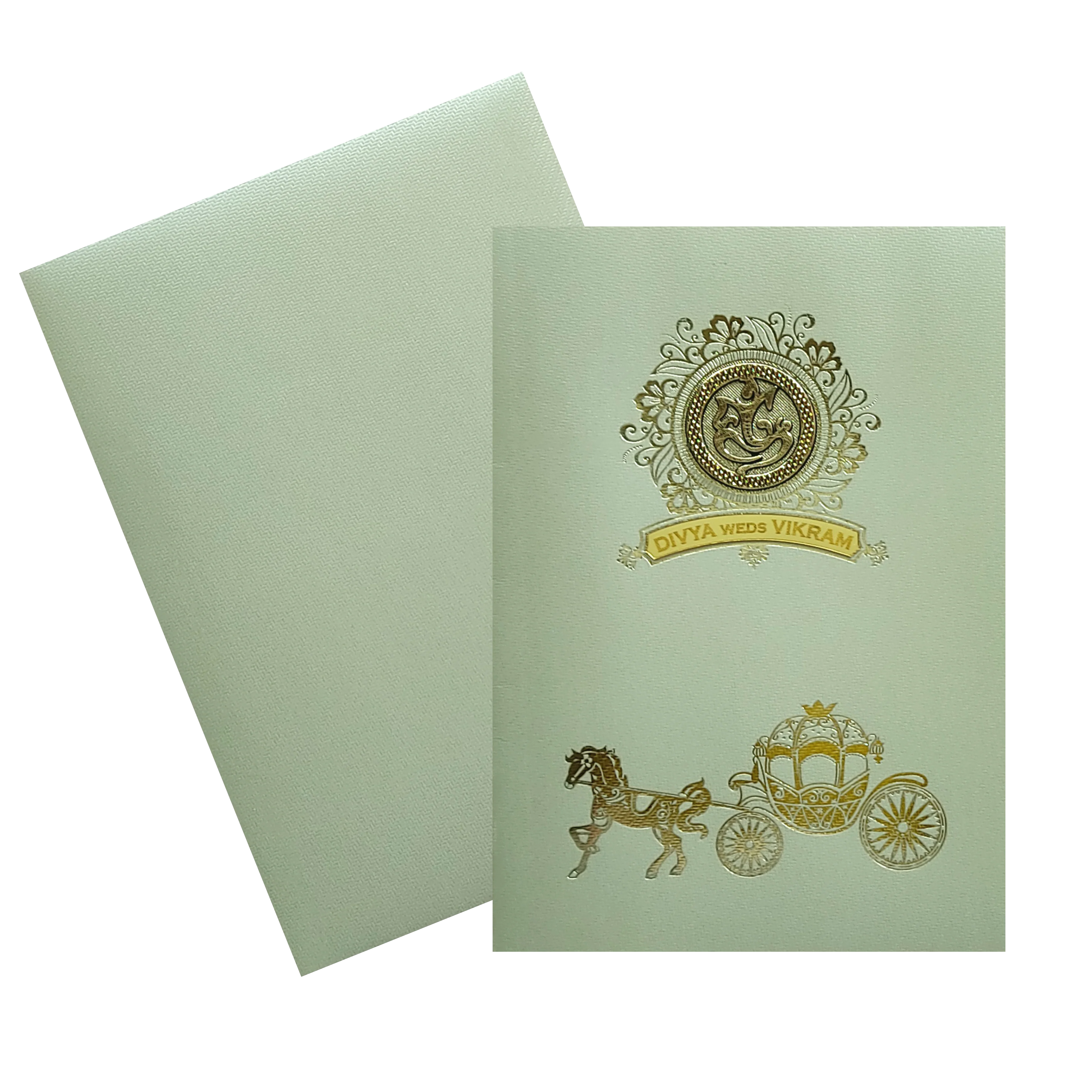 Olive Green Texture Sheet Wedding Card-KNKTGN036 - Image 2
