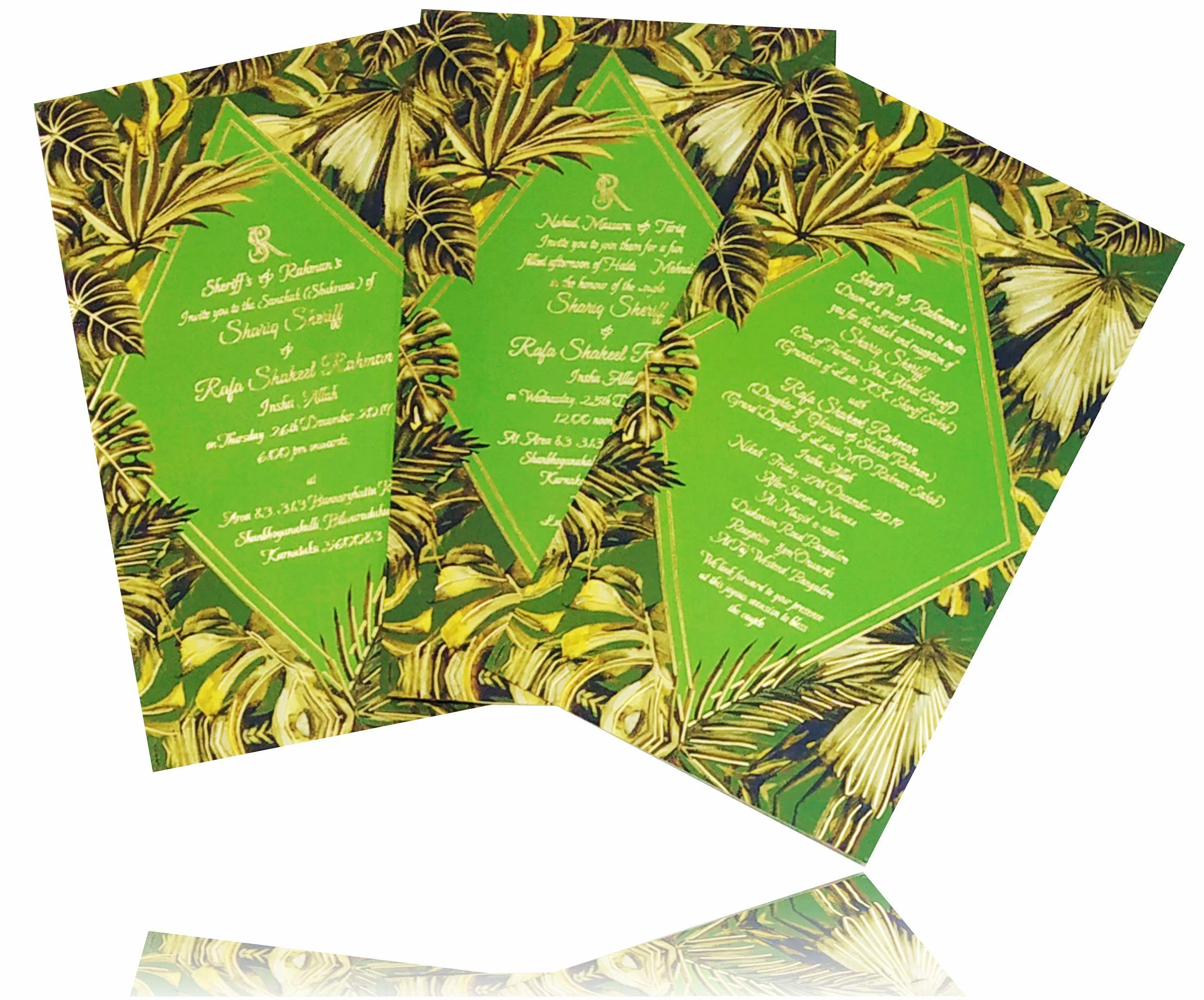 Green Ultra Premium Muslim Invitation In Leaf Design-KNKUP028 - Image 4