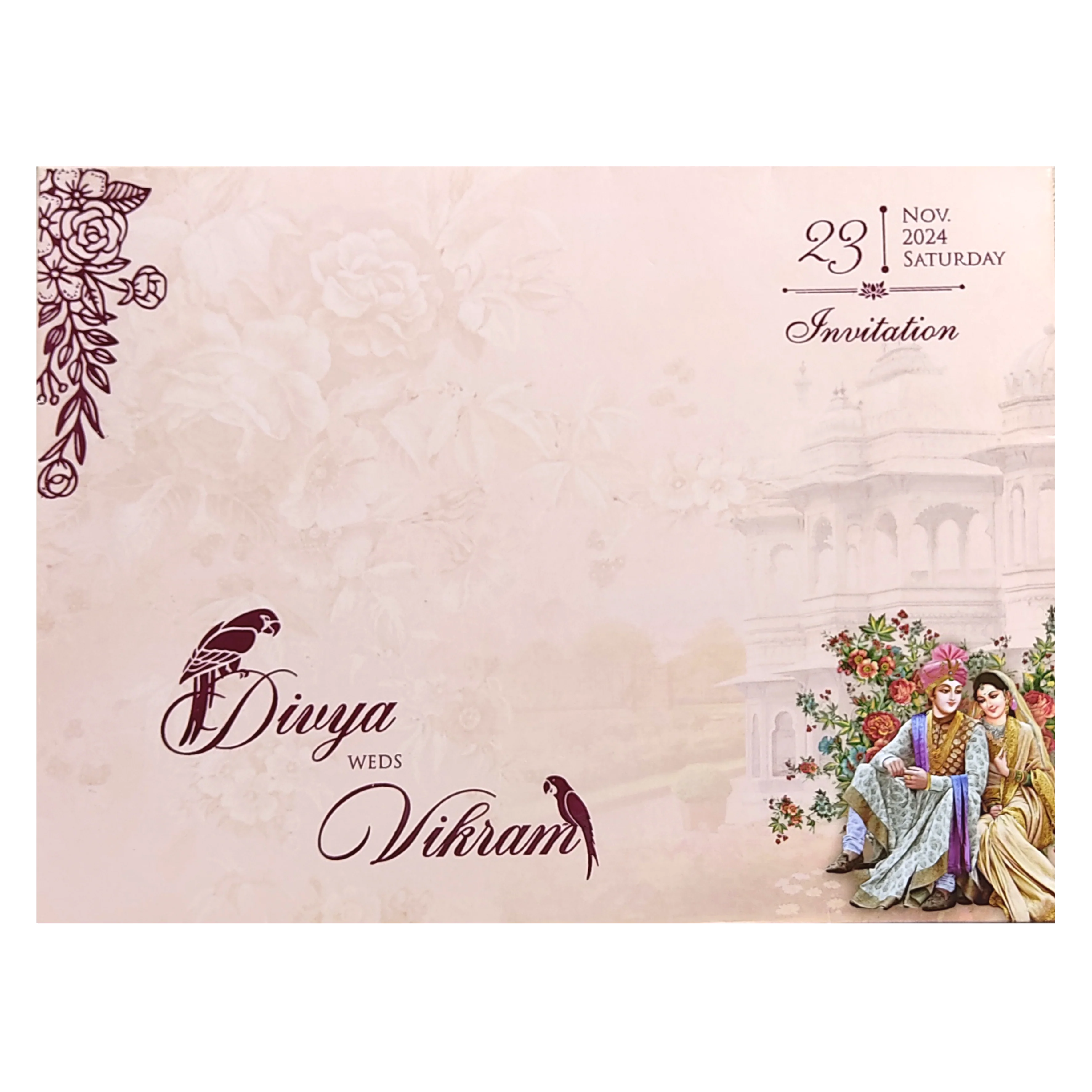 Orange Cream and Pink Flowers Bride and Groom MDF Card-KNKO7601 - Image 4