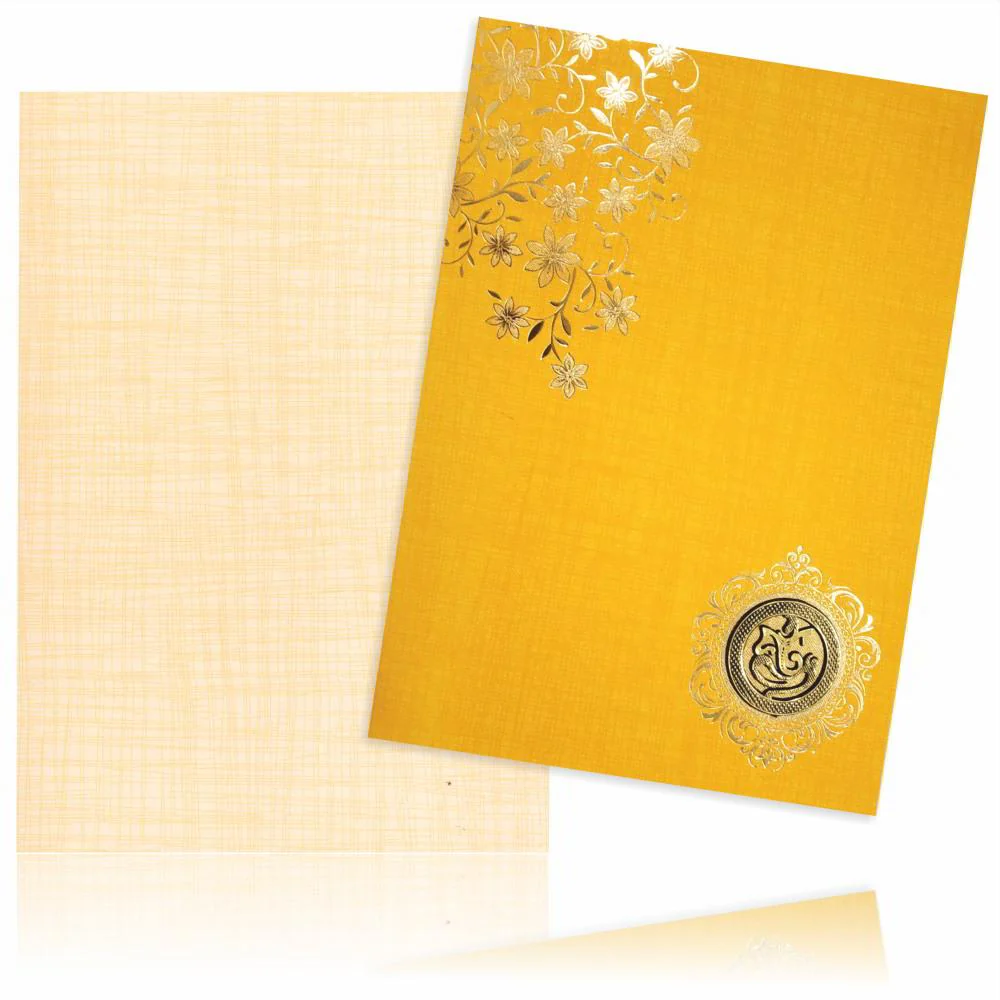 Orange Classic Paper Print Colourful Floral Invitation Card-KNCM809O - Image 2