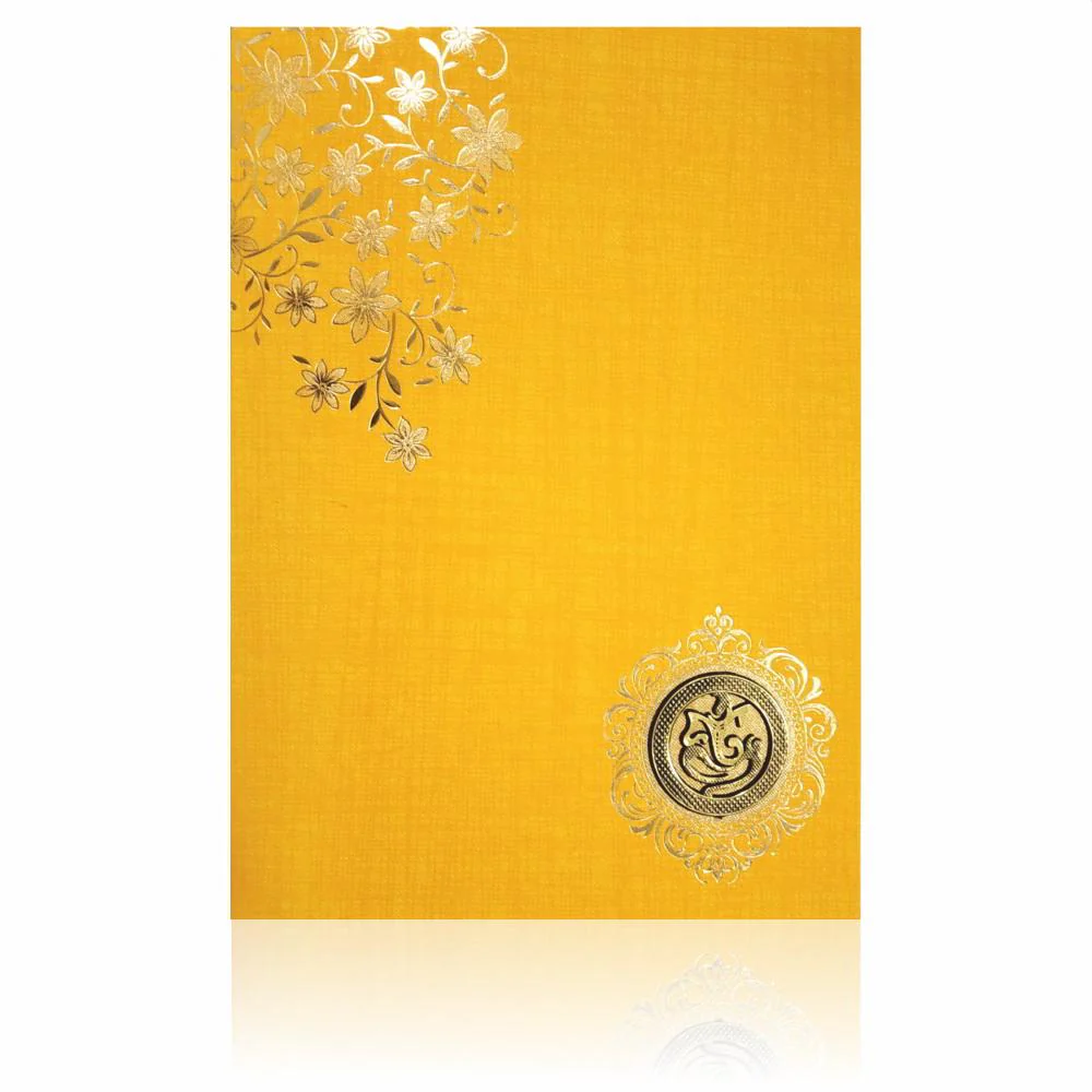 Orange Classic Paper Print Colourful Floral Invitation Card-KNCM809O - Image 3