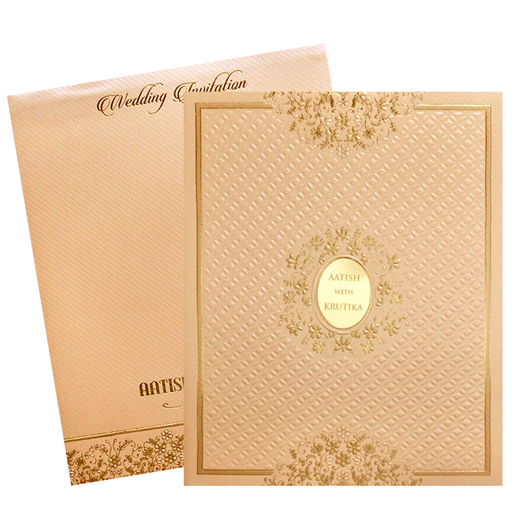 Orange Gold Embossed Floral Padded Wedding Card-KMMWD1136 - Image 2