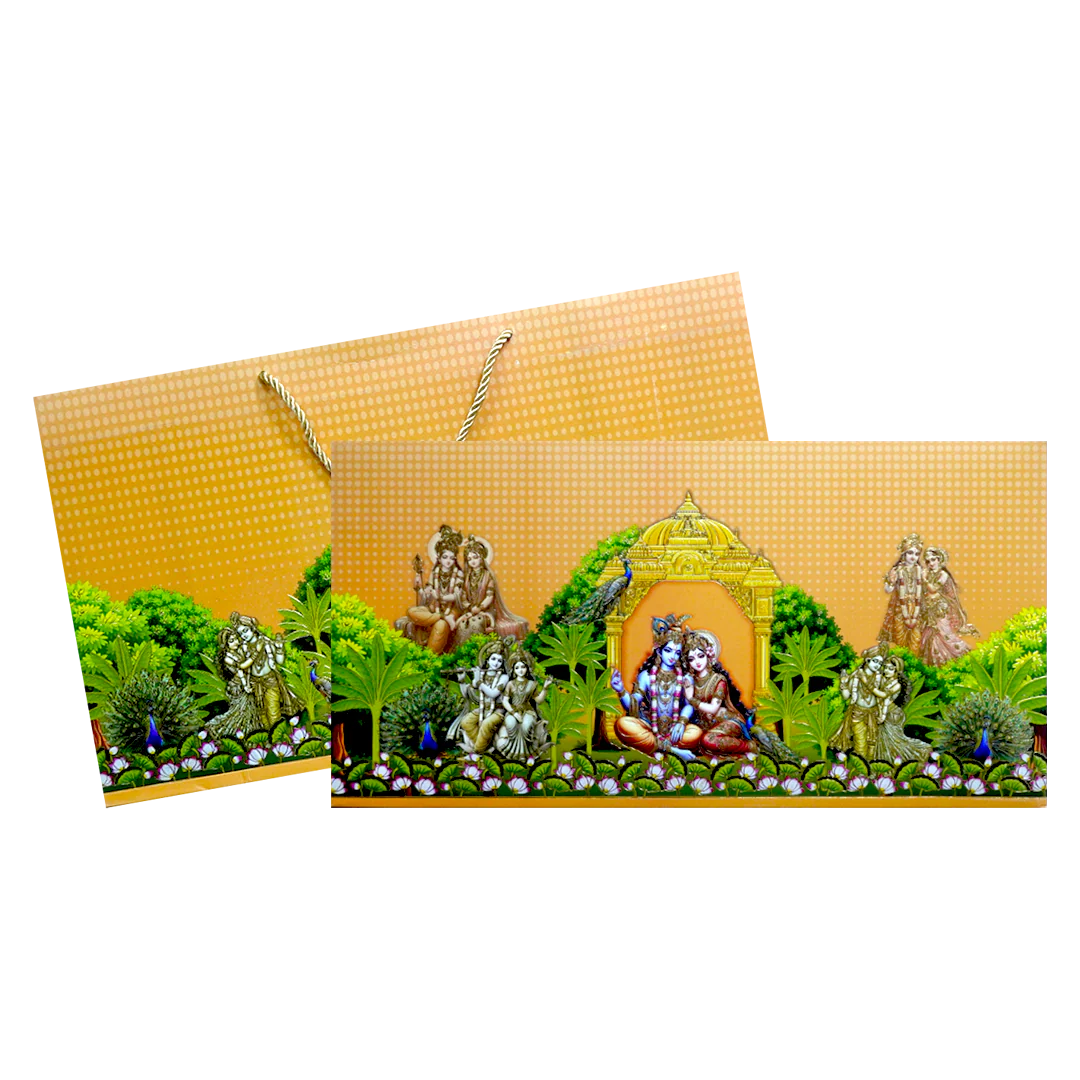 Orange Radha Krishna Embossed Wedding Card-KPR24650 - Image 2