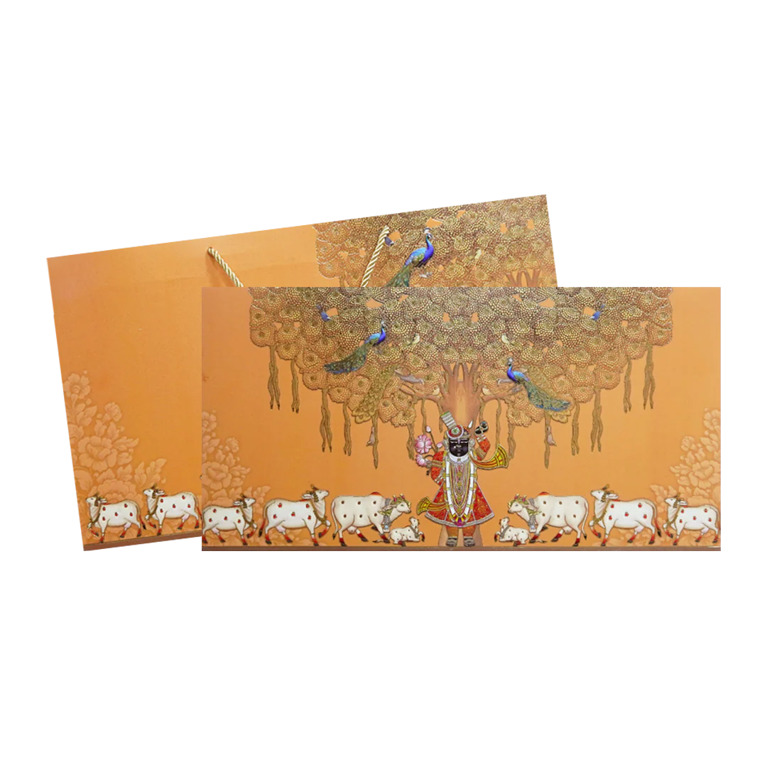 Orange Shrinathji Peacock Wedding Invitation Card-KPR24640 - Image 2