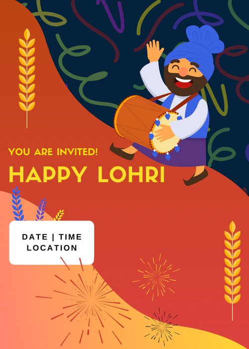 Orange Dhol Design Lohri Celebration Invitation-AALCI004 - Image 2