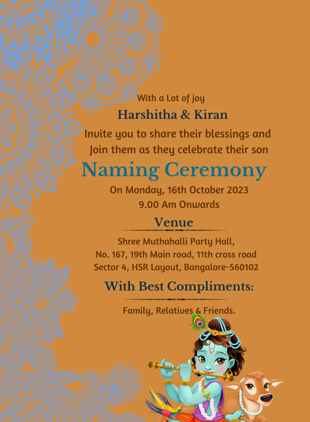 Orange Joy Naming Ceremony Invitation-AANAM001