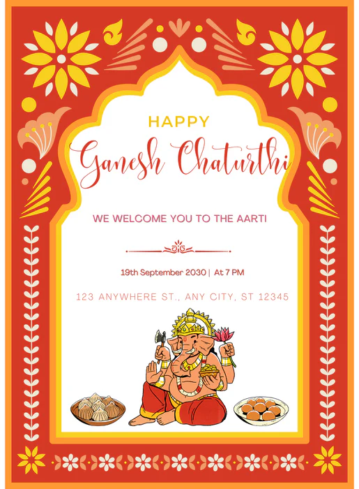 Orange Vibrant Ganesh Chaturthi Invitations-AAGCI008 - Image 2