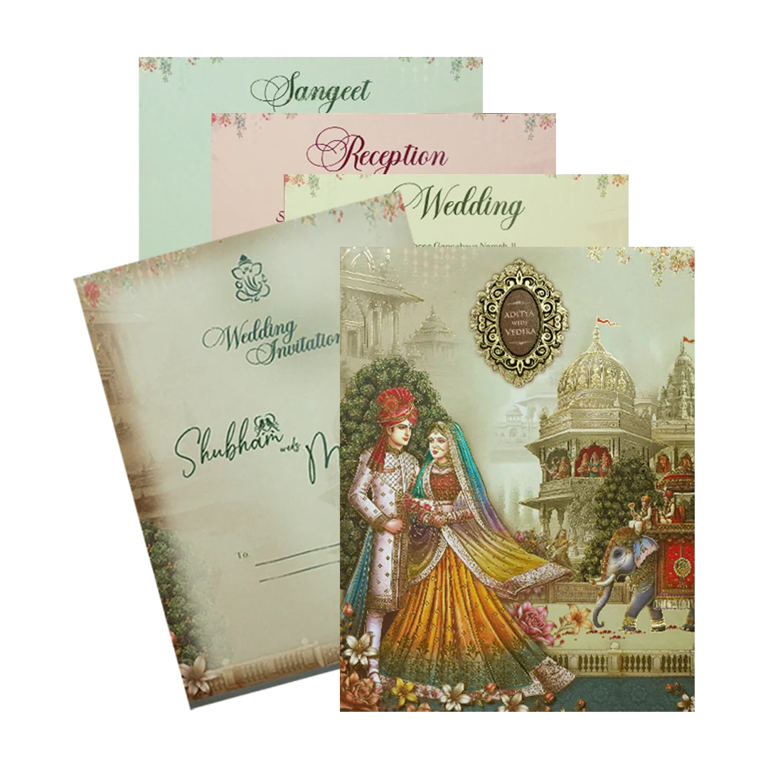 Palace Procession Padded Wedding Card-KSH73160