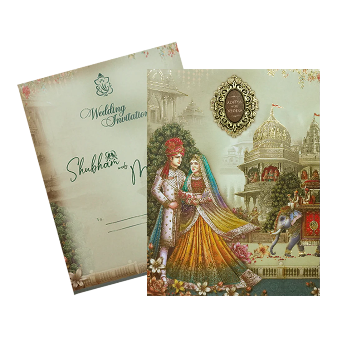 Palace Procession Padded Wedding Card-KSH73160 - Image 2