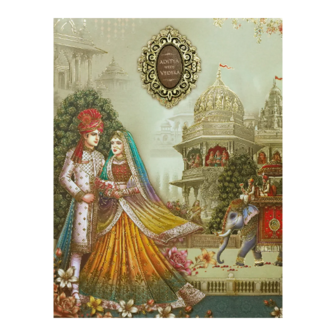 Palace Procession Padded Wedding Card-KSH73160 - Image 3