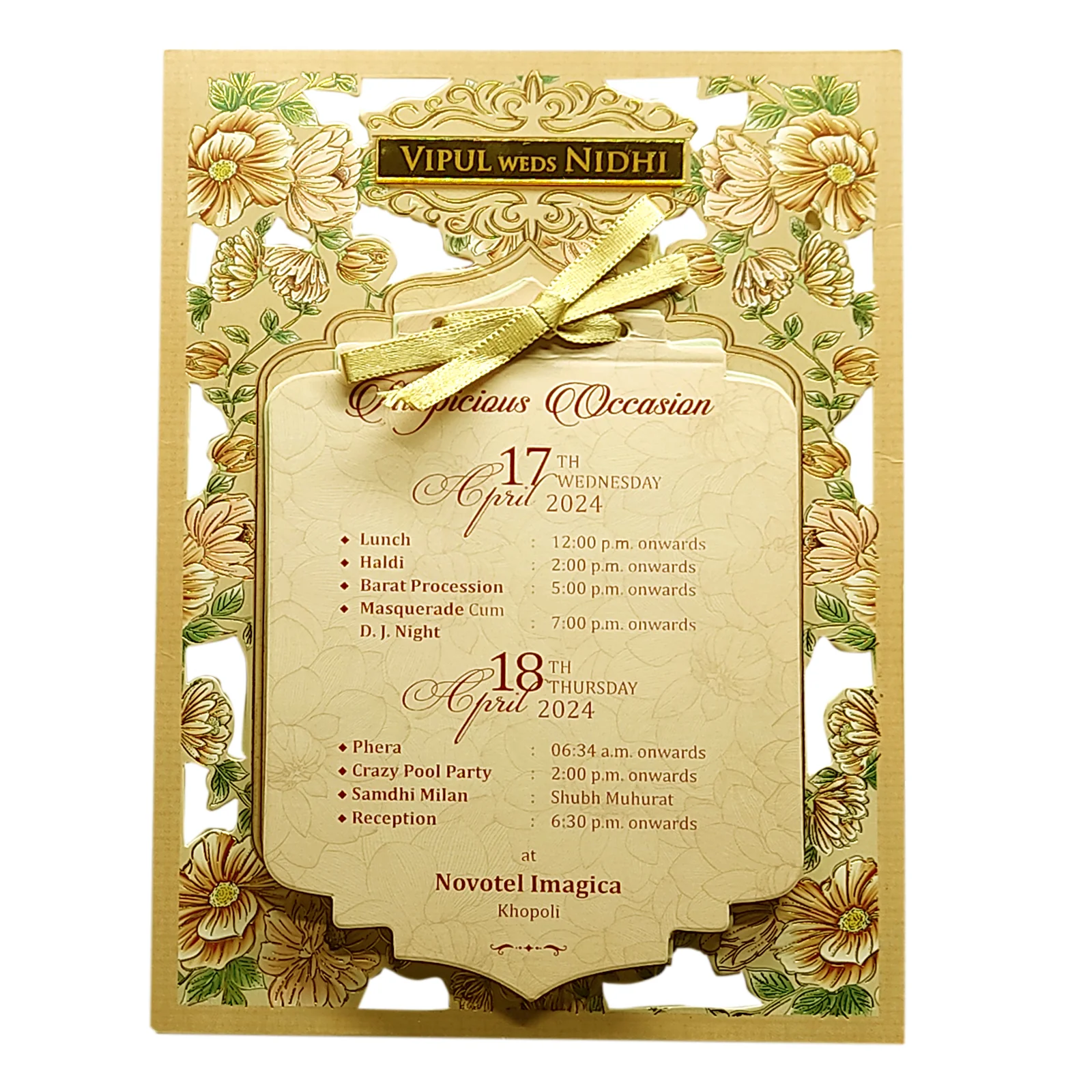 Pale Light Brown Laser Cut Wedding Card-KVN06700 - Image 3