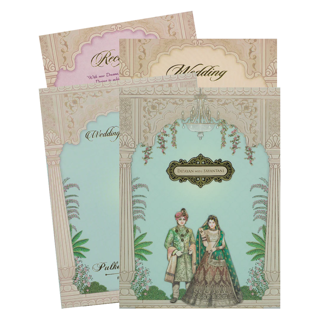 Pastel Blue Couple Padded Wedding Card-KJTS1729