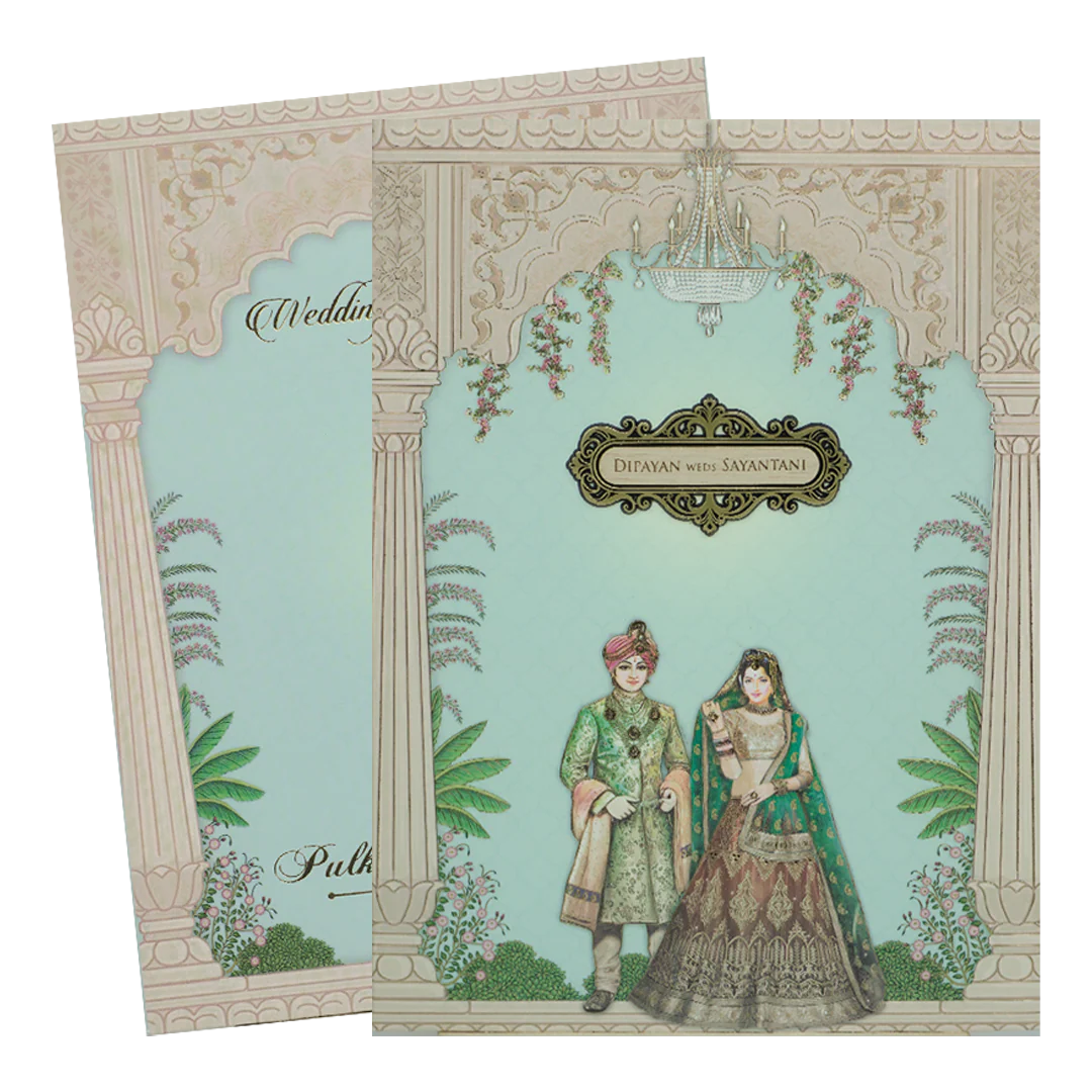 Pastel Blue Couple Padded Wedding Card-KJTS1729 - Image 2