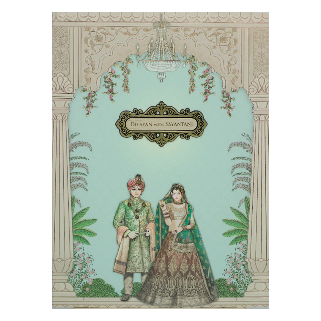Pastel Blue Couple Padded Wedding Card-KJTS1729 - Image 3