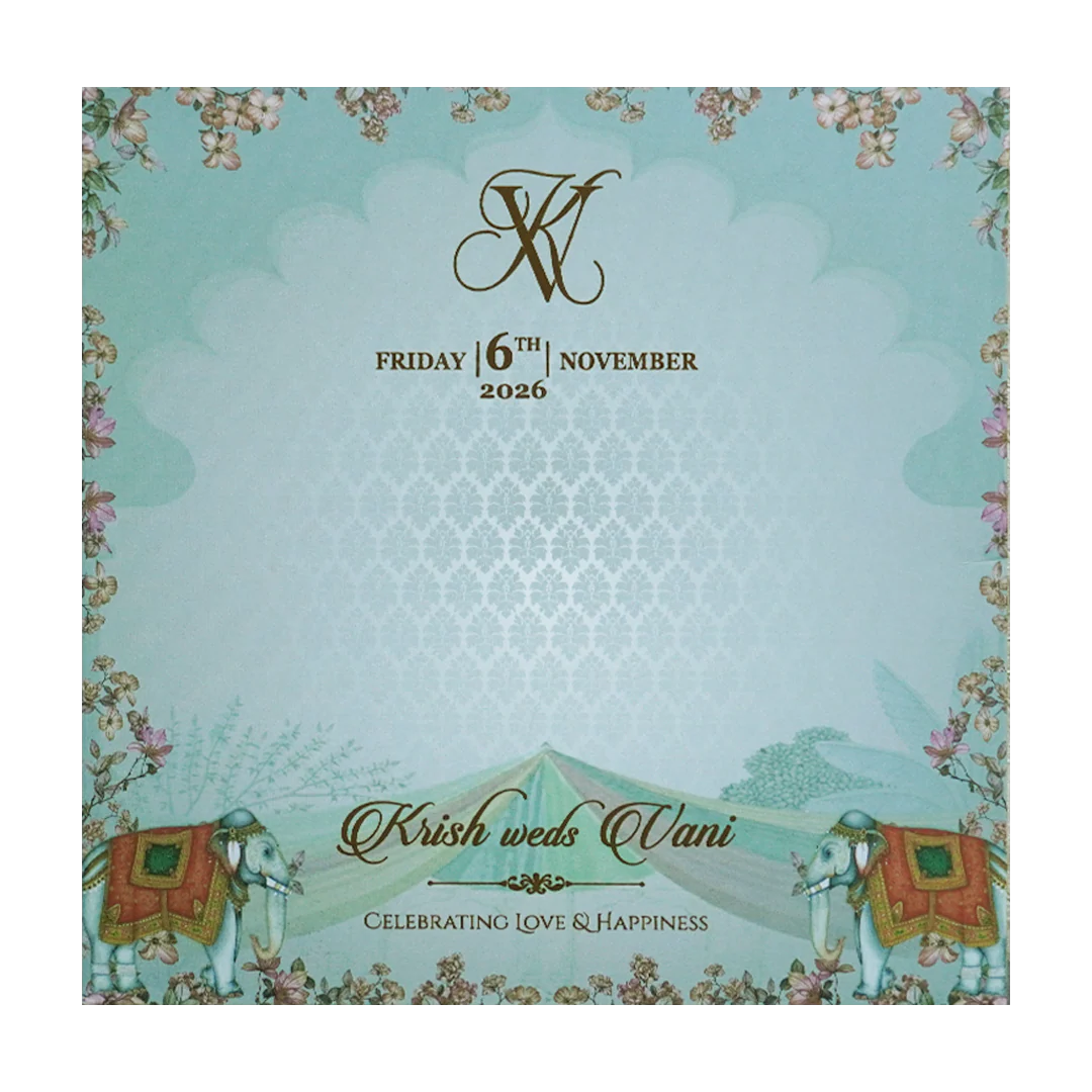 Pastel Blue Elephant Door Padded Wedding Card - KVN07540 - Image 4