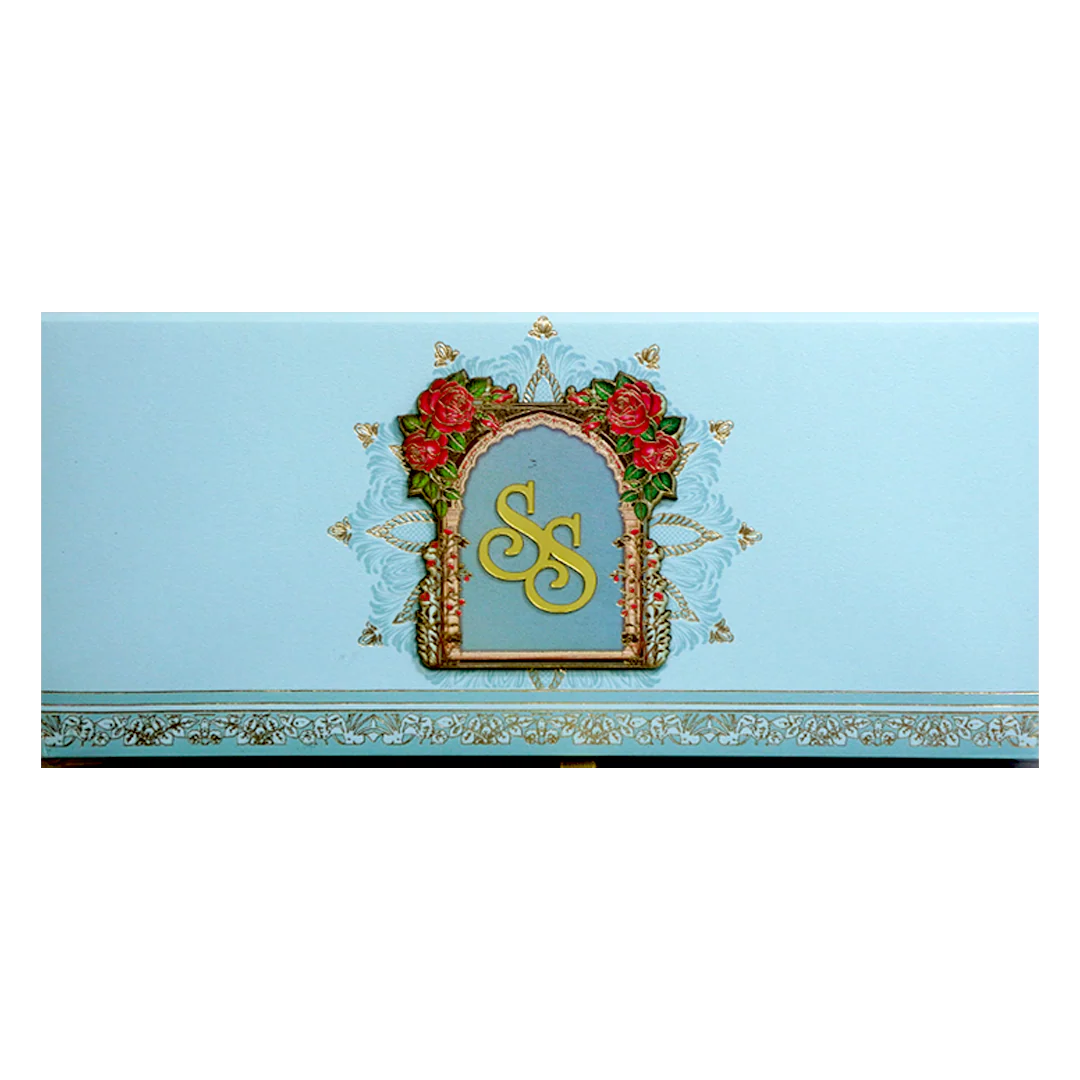 Pastel Blue Floral Arch Luxe Wedding Card-KPR24860 - Image 3