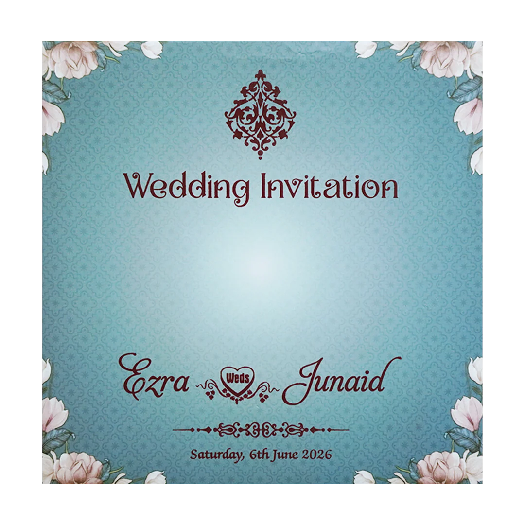 Pastel Blue Floral Envelope Padded Invitation Card - KVN07480 - Image 2
