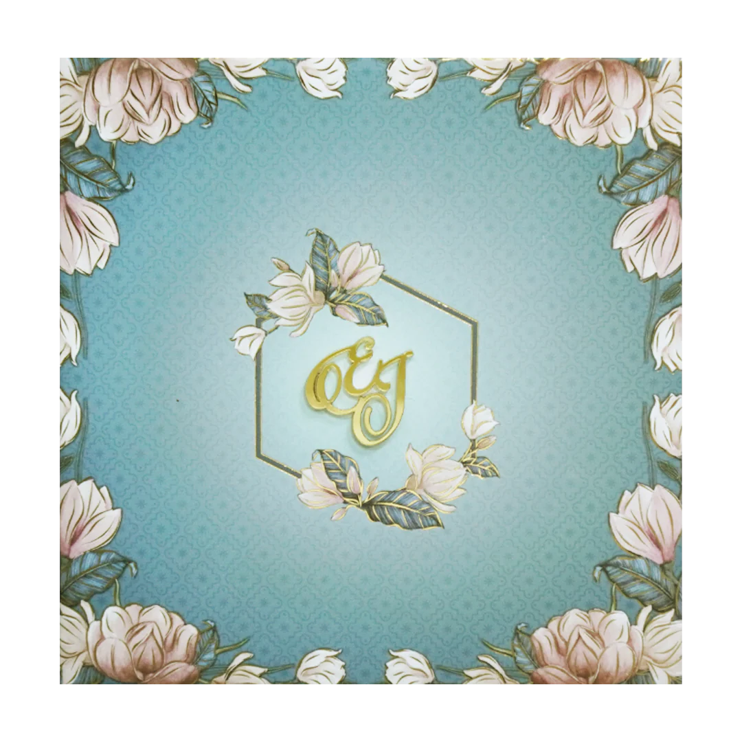 Pastel Blue Floral Envelope Padded Invitation Card - KVN07480 - Image 3