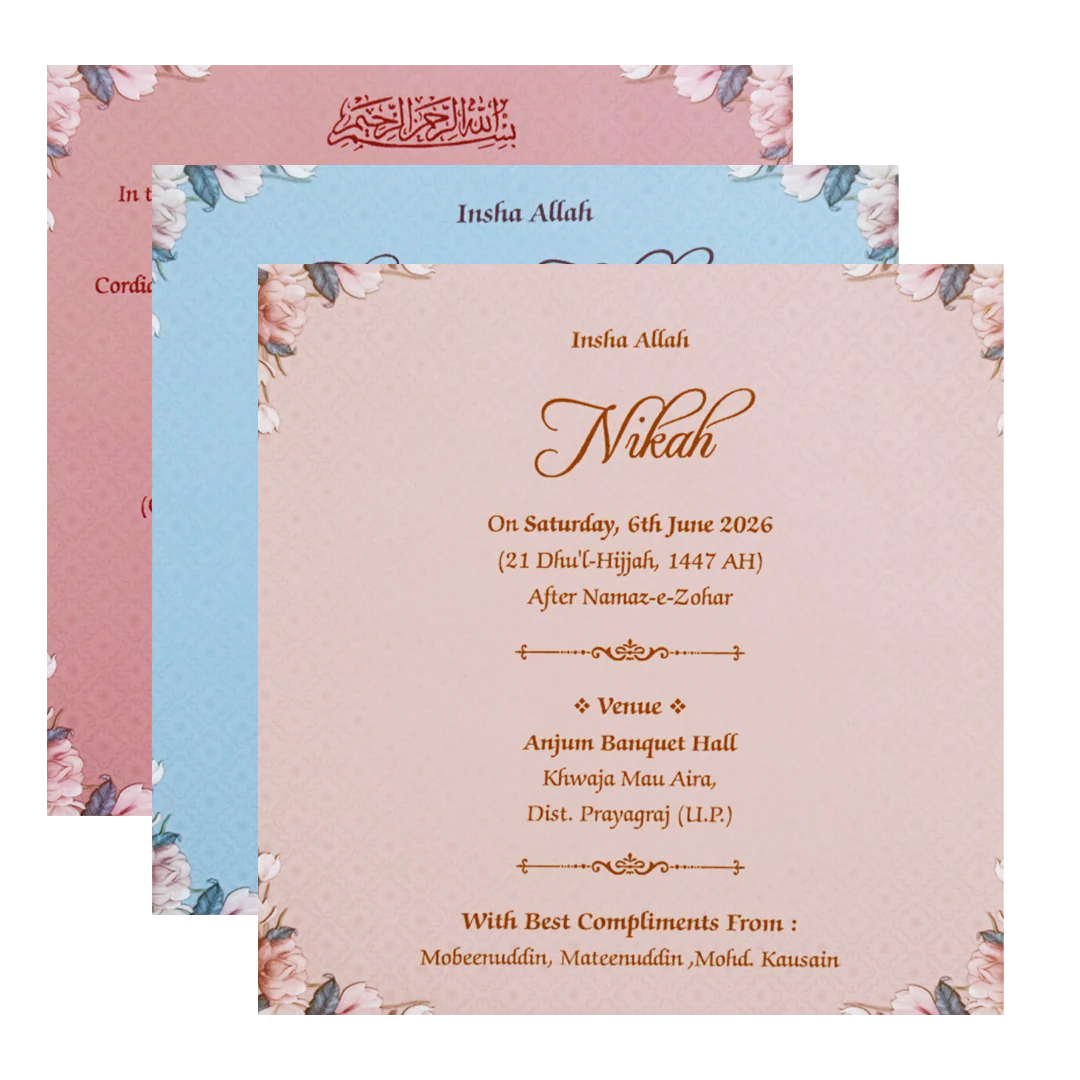 Pastel Blue Floral Envelope Padded Invitation Card - KVN07480 - Image 5