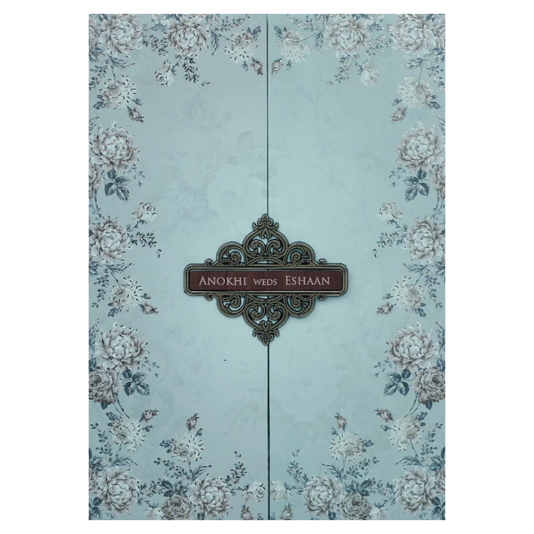 Pastel Blue Floral Padded Wedding Card-KJTS3661 - Image 3