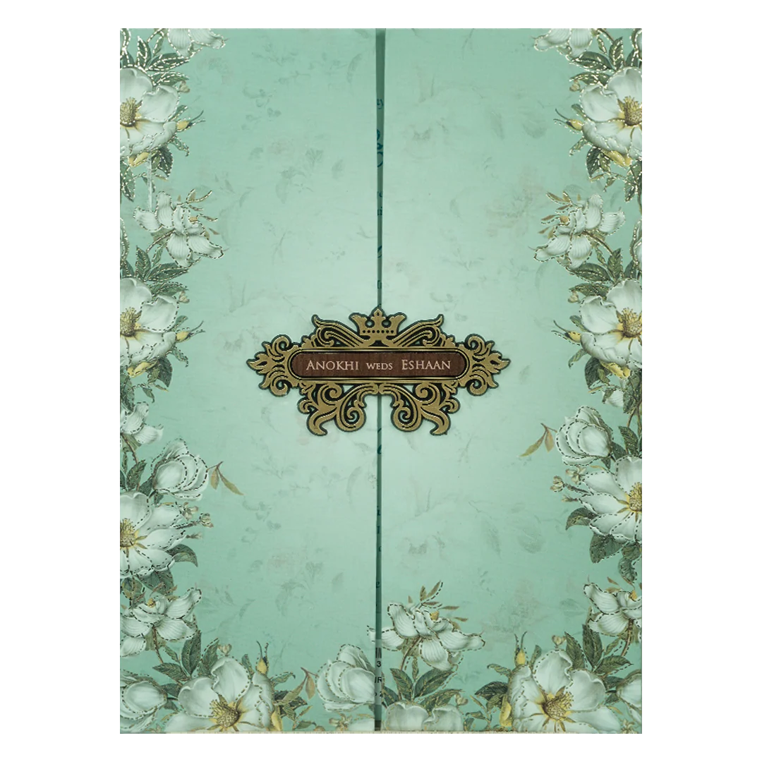 Pastel Blue Floral Wood Foil Padded Wedding Card-KJTS3659 - Image 3