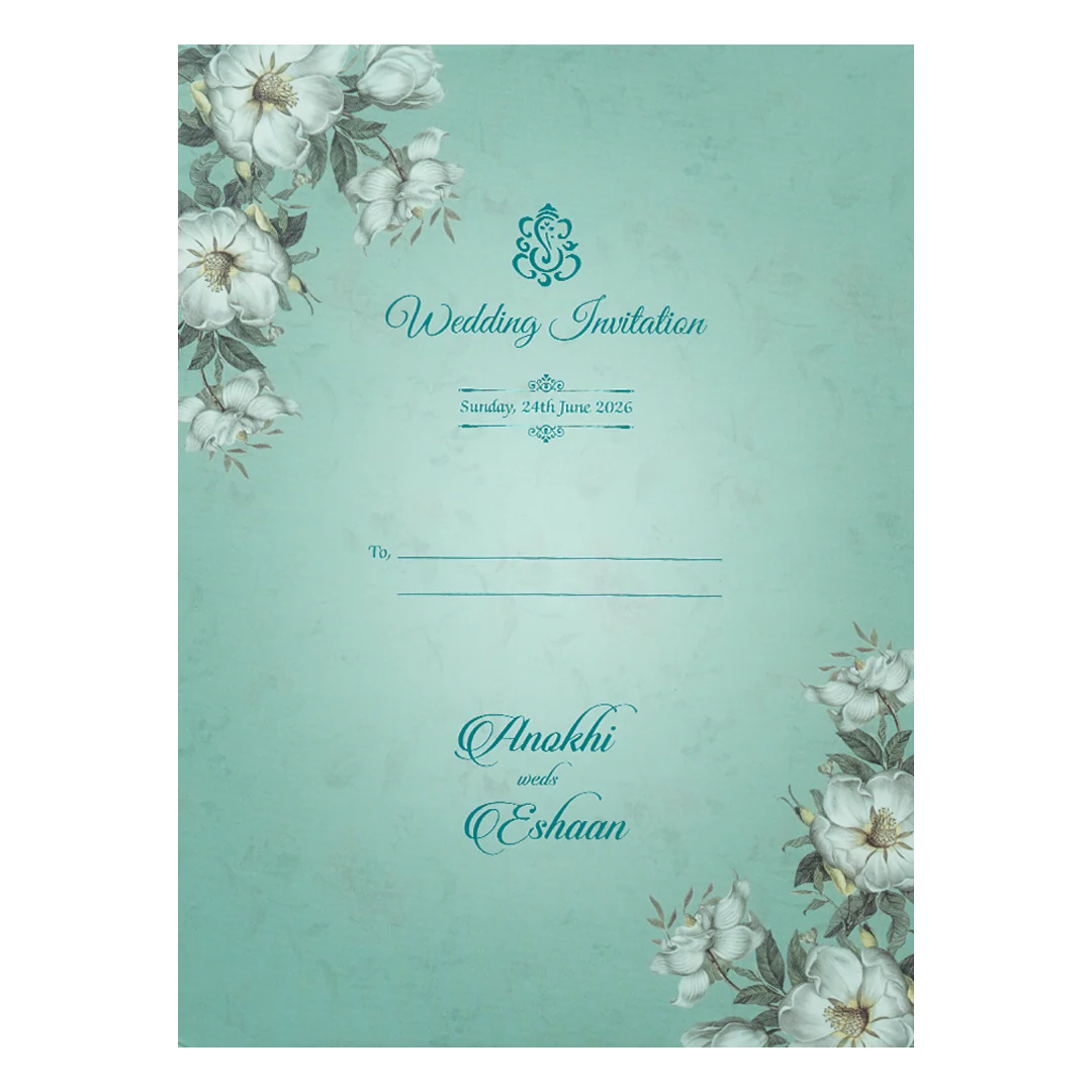 Pastel Blue Floral Wood Foil Padded Wedding Card-KJTS3659 - Image 4
