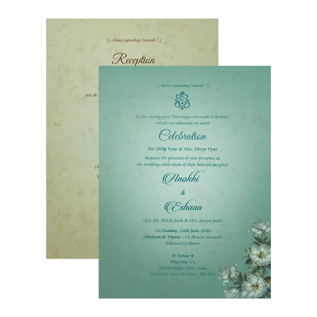 Pastel Blue Floral Wood Foil Padded Wedding Card-KJTS3659 - Image 5