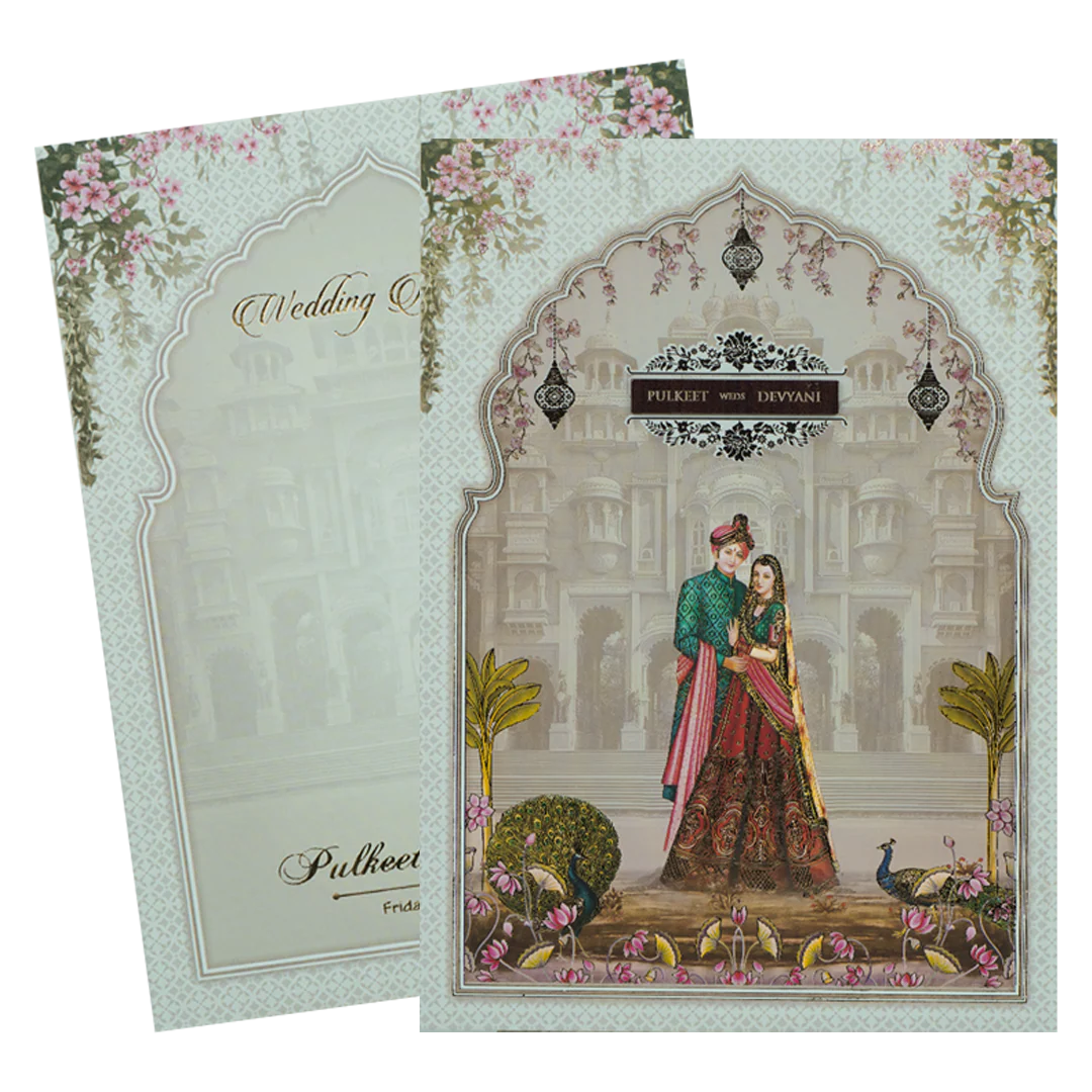 White Palace Couple Padded Wedding Card-KJTS1760 - Image 2