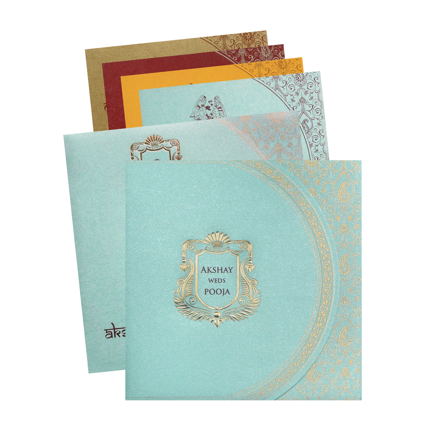 Pastel Blue Royal Crest Wedding Invitation Card-KPR06040