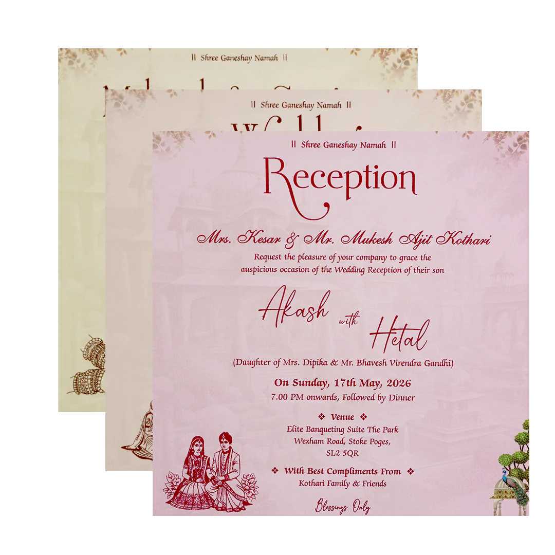 Pastel Brown Krishna Radha Padded Wedding Card - KSH72820 - Image 5