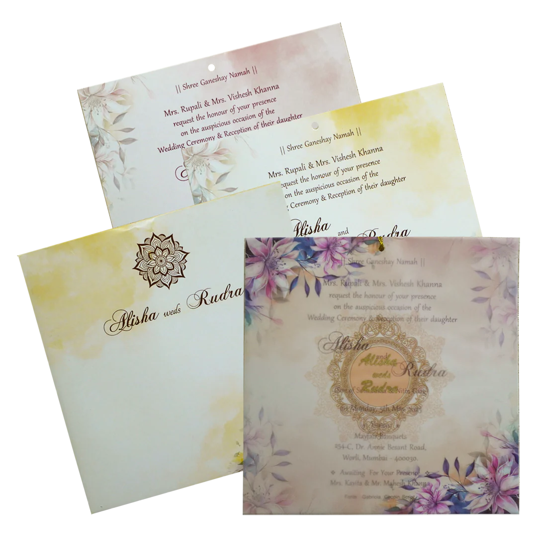 Pastel Floral Tracing Sheet Wedding Invitation-KRC30830
