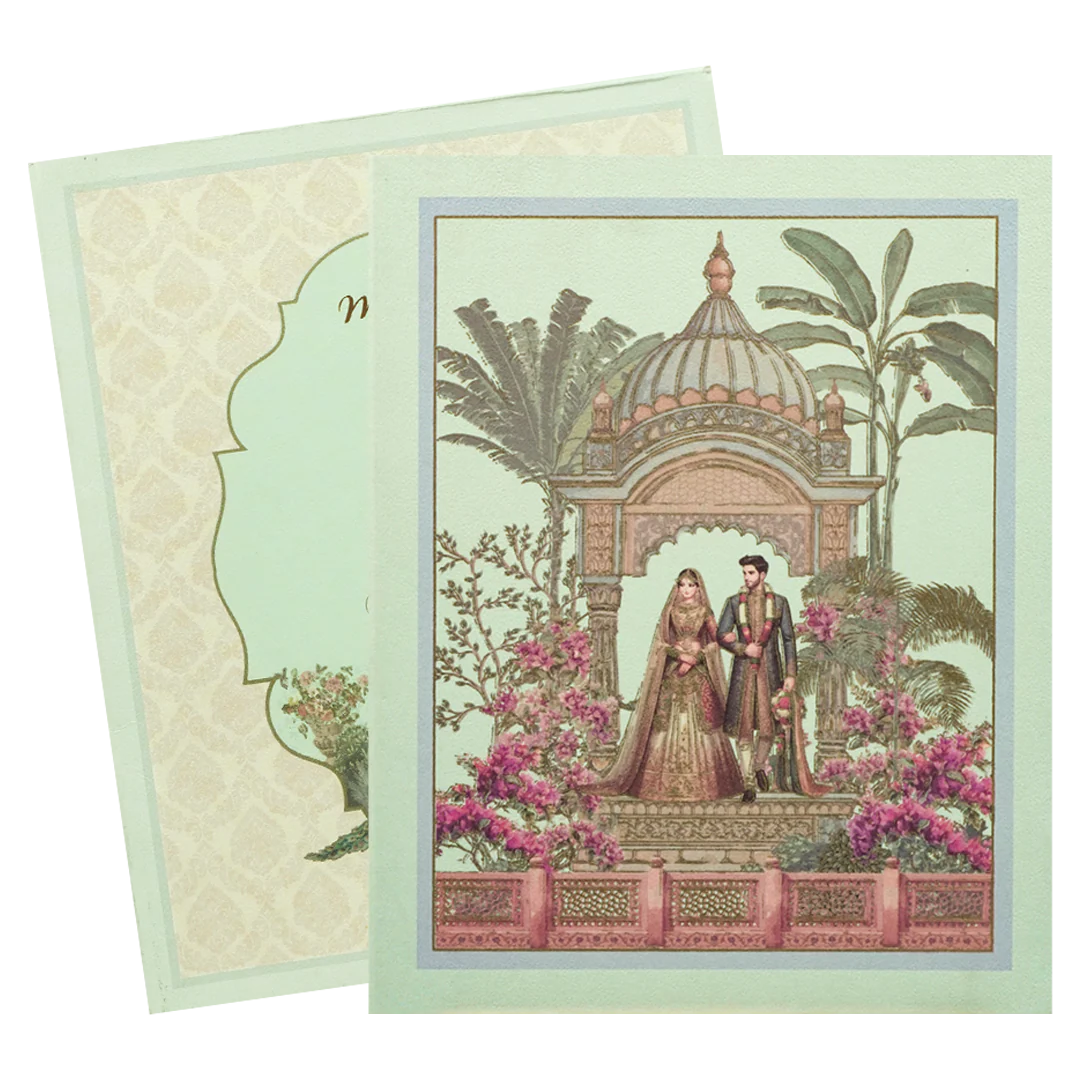 Pastel Green Couple Floral Wedding Card-KBM05060 - Image 2