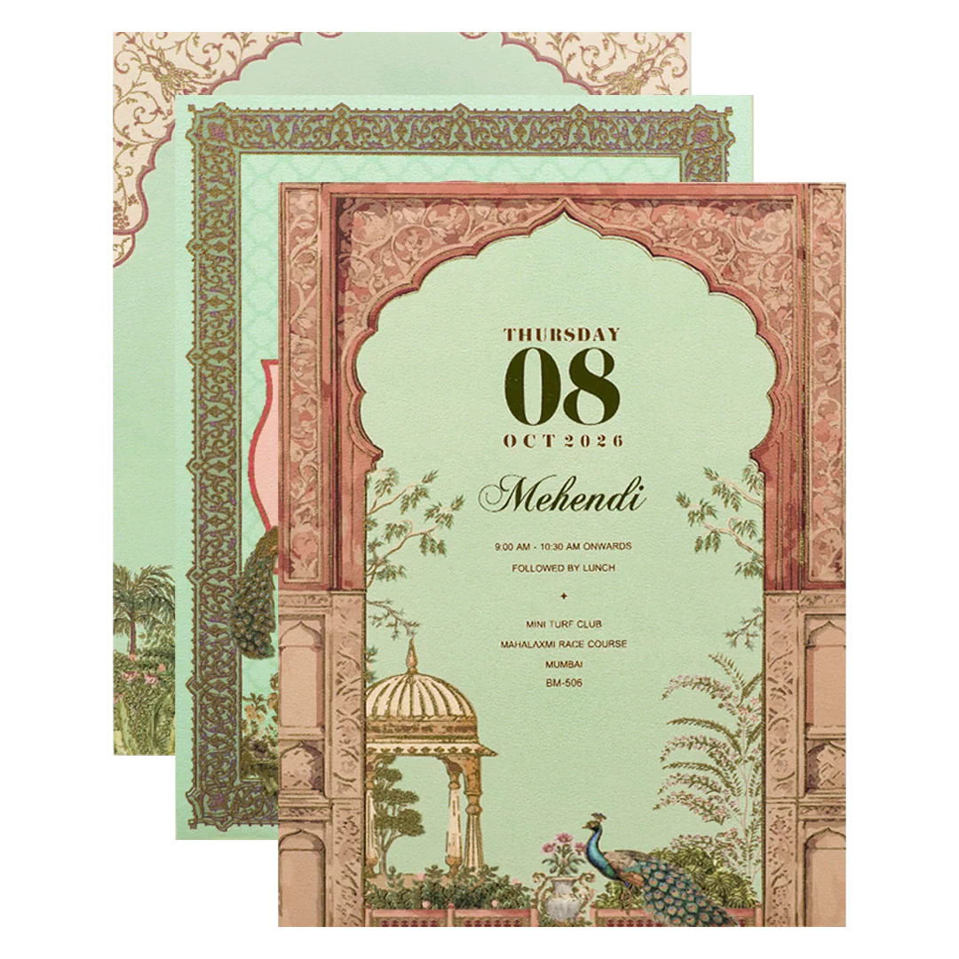 Pastel Green Couple Floral Wedding Card-KBM05060 - Image 5