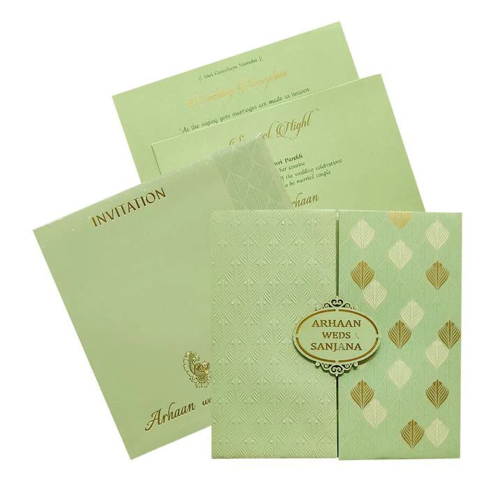 Pastel Green Embossed Invitation Card-KRC27422
