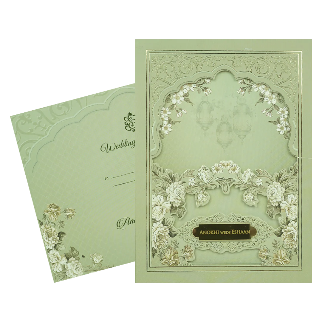 Pastel Green Floral Arch Padded Wedding Card-KJTS3684 - Image 2