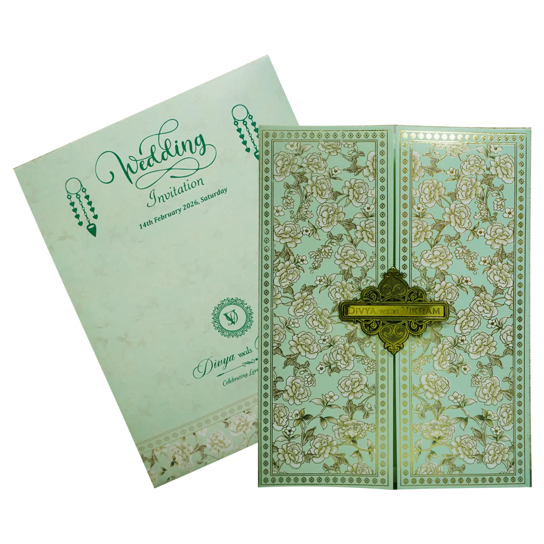 Pastel Green Floral Door-Style Invitation Card-KNKJ1143 - Image 2