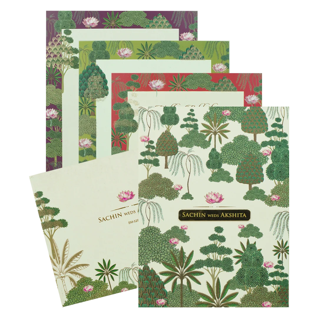 Pastel Green Floral Forest Padded Wedding Card-KBM05290
