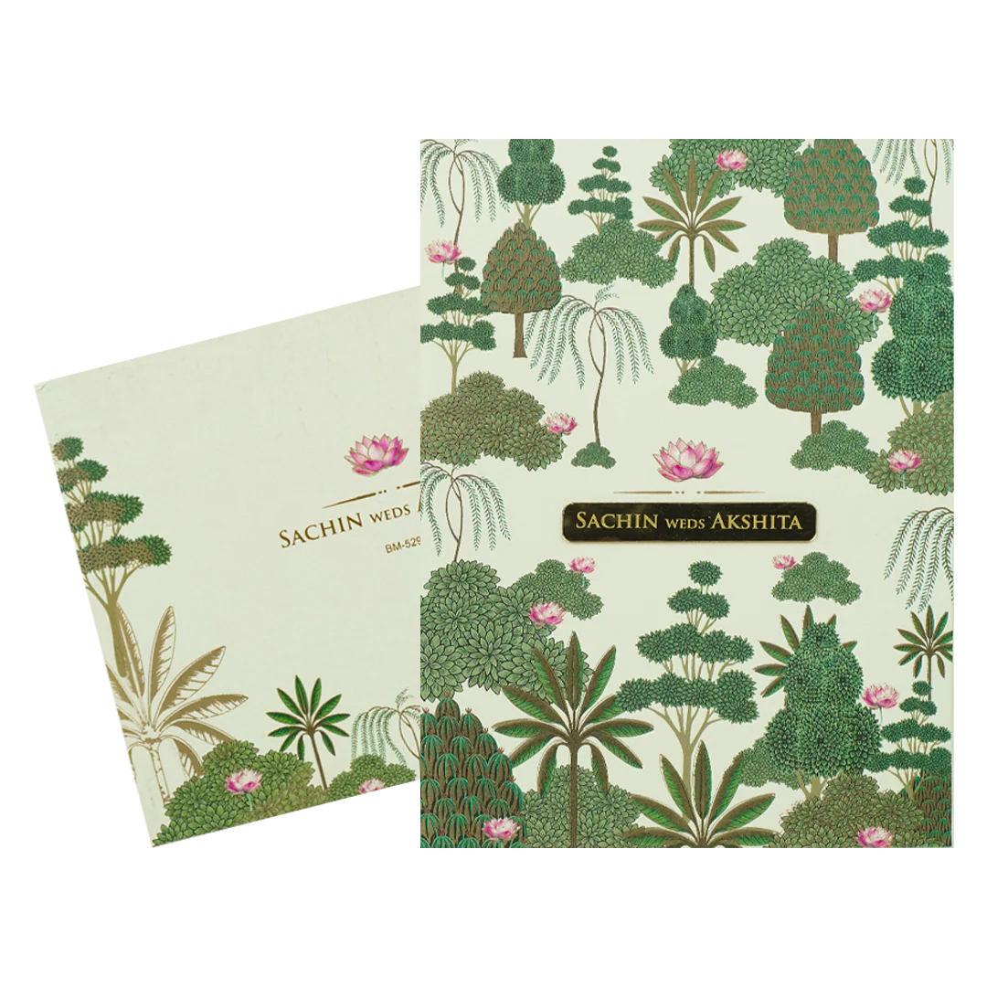 Pastel Green Floral Forest Padded Wedding Card-KBM05290 - Image 2